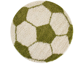 Tapijtenloods Fun Voetbal Kinderkamer Rond Vloerkleed Hoogpolig Groen Wit