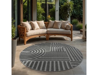 Berlin Outdoor - Japandi - Rond - Grijs - Buitenkleed Tuin - Weerbestendig -