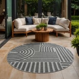 Berlin Outdoor - Japandi - Rond - Grijs - Buitenkleed Tuin - Weerbestendig -