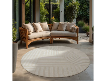 Berlin Outdoor - Japandi - Rond - Creme - Buitenkleed Tuin - Weerbestendig -