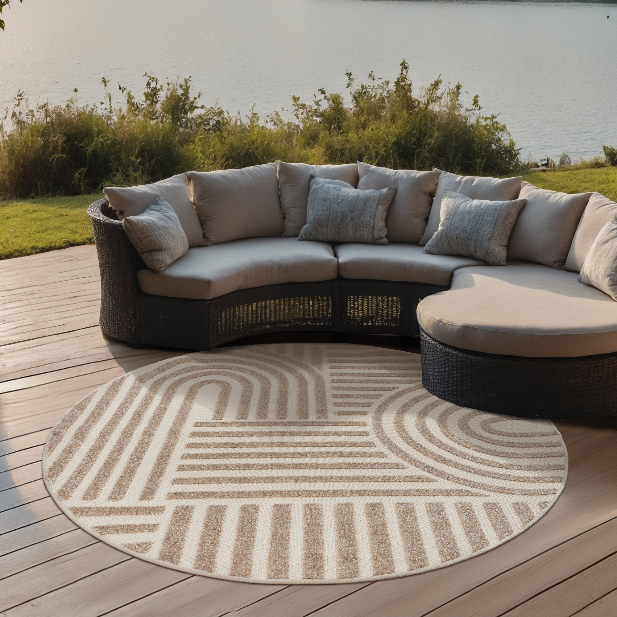 Berlin Japandi Rond Buitenkleed Beige