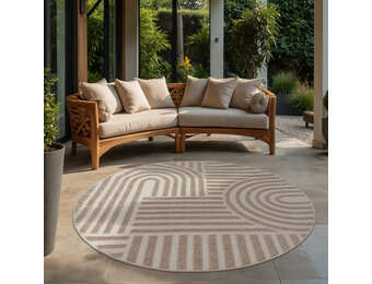 Berlin Outdoor - Japandi - Rond - Beige - Buitenkleed Tuin - Weerbestendig -