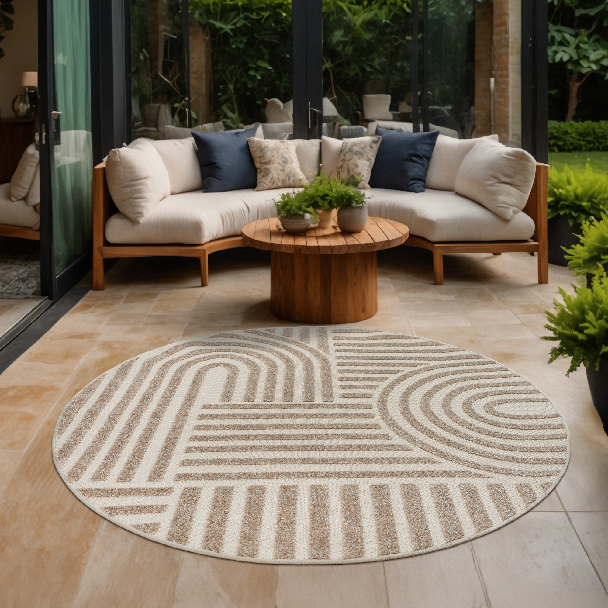 Berlin Japandi Rond Buitenkleed Beige