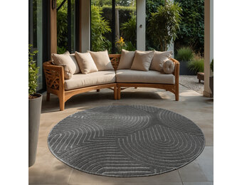 Berlin Outdoor - Japandi - Rond - Grijs - Buitenkleed Tuin - Weerbestendig -
