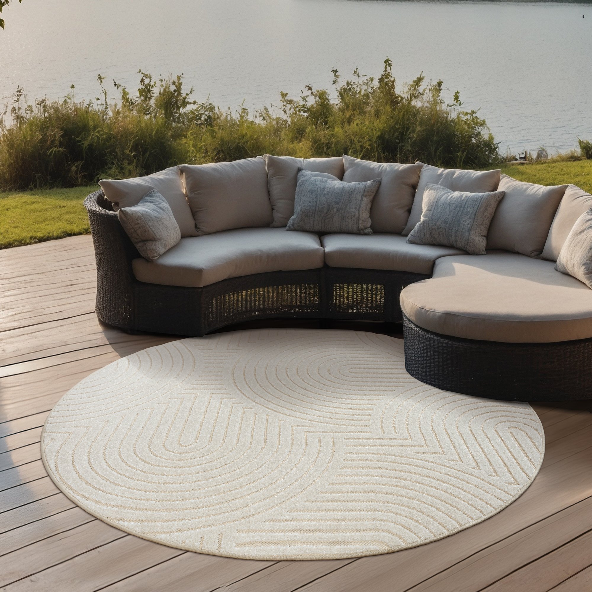 Berlin Outdoor - Japandi - Rond - Creme - Buitenkleed Tuin - Weerbestendig -
