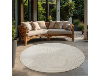 Berlin Outdoor - Japandi - Rond - Creme - Buitenkleed Tuin - Weerbestendig -