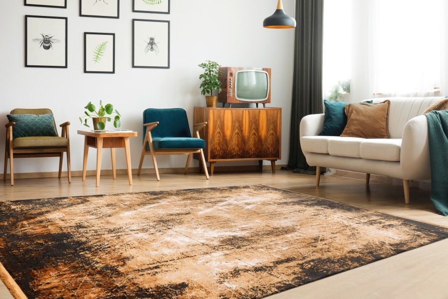 Luxury Picasso Art Elysee Vloerkleed - Laagpolig Luxe Tapijt - Soft Fluweel - Goud