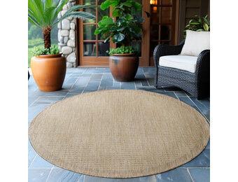 Solid Tuin - Rond Buitenkleed - Indoor & Outdoor - Laagpolig Effen - Beige