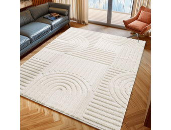 Tapijtenloods Japandi ART - Vloerkleed Boho - Scandinavisch - Laagpolig Effen - Creme