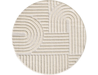 Tapijtenloods Japandi ART - Rond Vloerkleed Boho - Scandinavisch - Laagpolig Effen - Creme