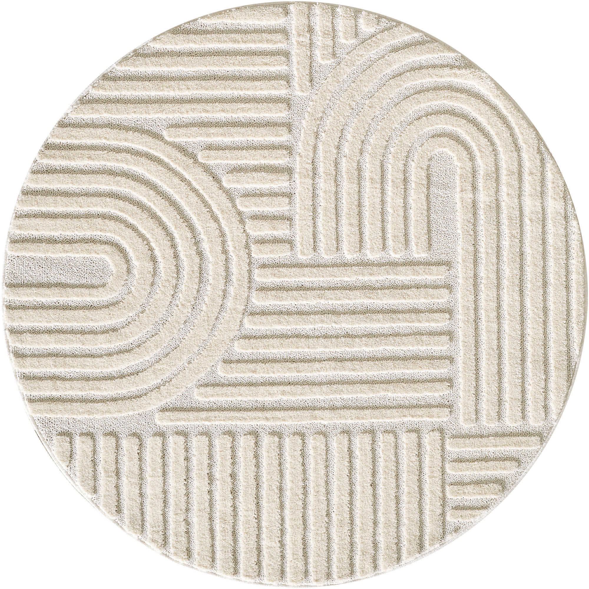 Japandi ART - Rond Vloerkleed Boho - Scandinavisch - Laagpolig Effen - Creme