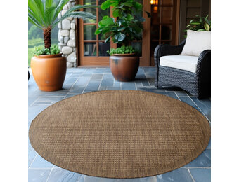 Solid Tuin - Rond Buitenkleed - Indoor & Outdoor - Laagpolig Effen - Bruin Beige