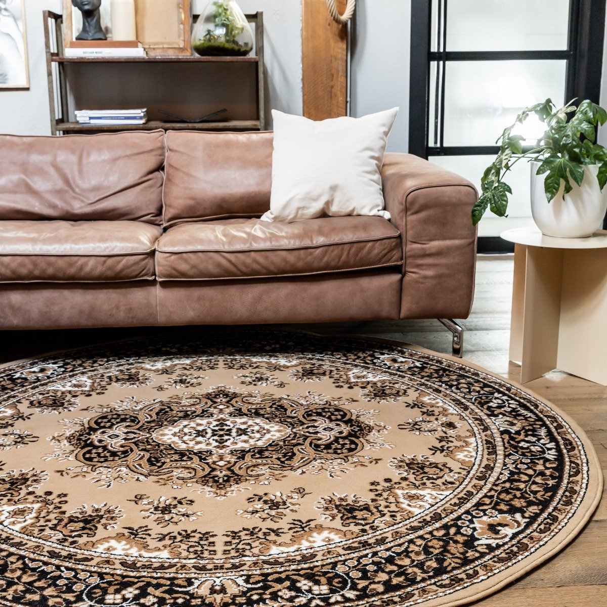 Vintage Klassiek Vloerkleed Bruin - Perzisch - Retro - Nain - 200 CM ROND