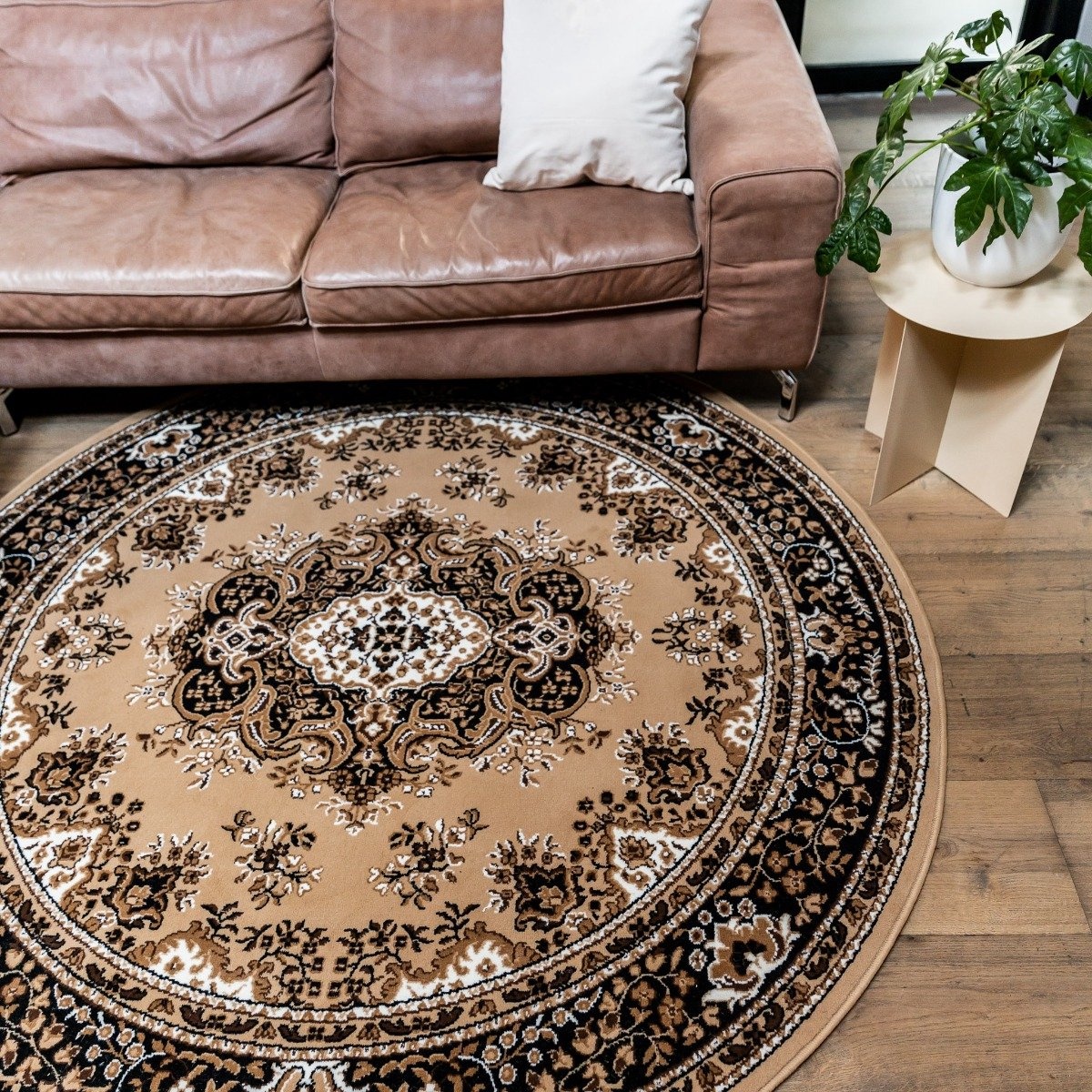 Vintage Klassiek Vloerkleed Bruin - Perzisch - Retro - Nain - 200 CM ROND