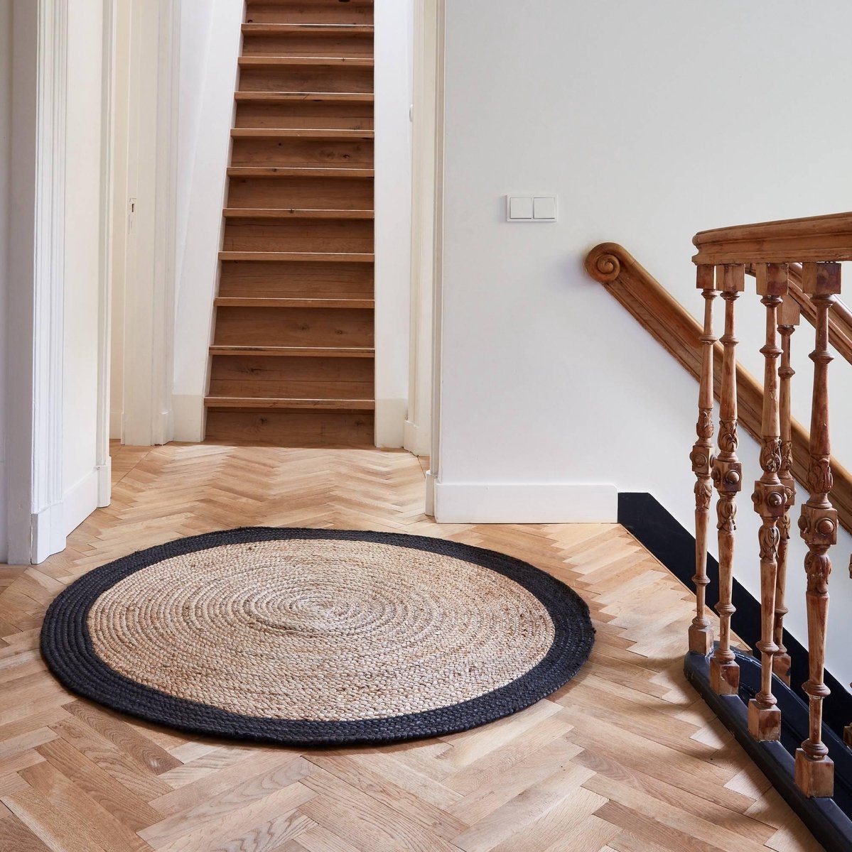 Jute Rond Vloerkleed Naturel Antraciet - 200 CM ROND