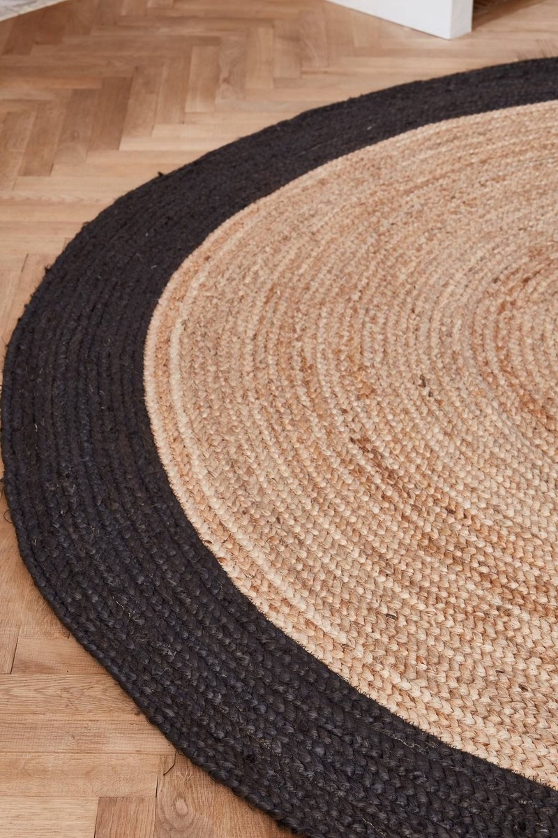 Jute Rond Vloerkleed Naturel Antraciet - 200 CM ROND