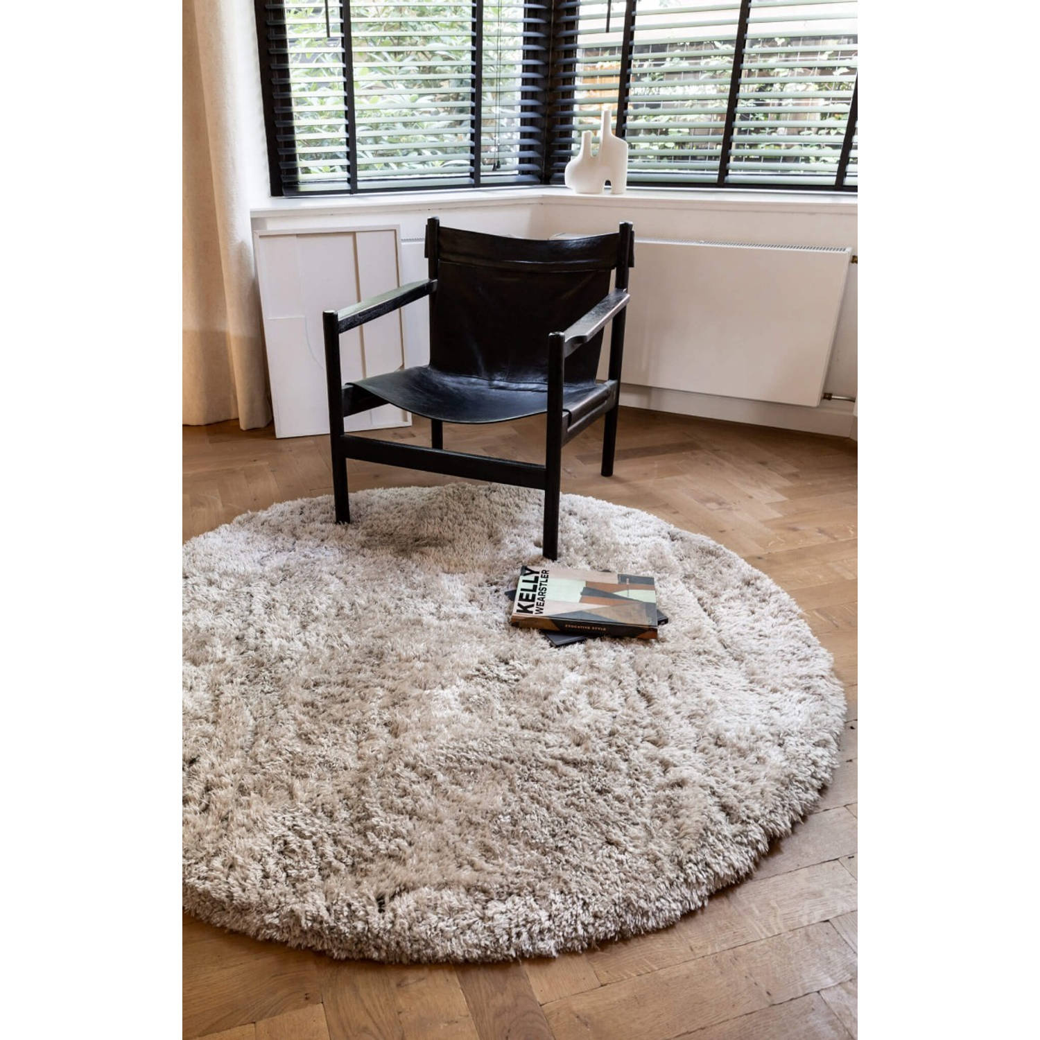 Fender Fluffy Soft Hoogpolig Vloerkleed Creme - 200 CM ROND