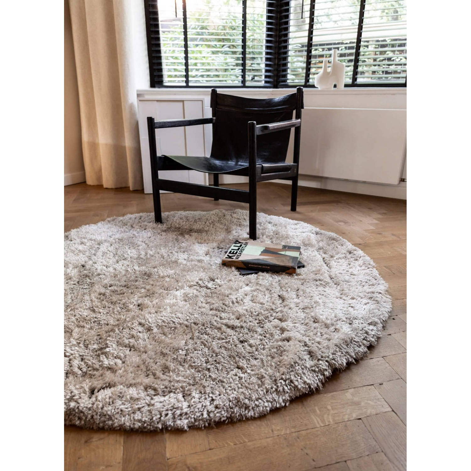 Fender Fluffy Soft Hoogpolig Vloerkleed Creme - 200 CM ROND