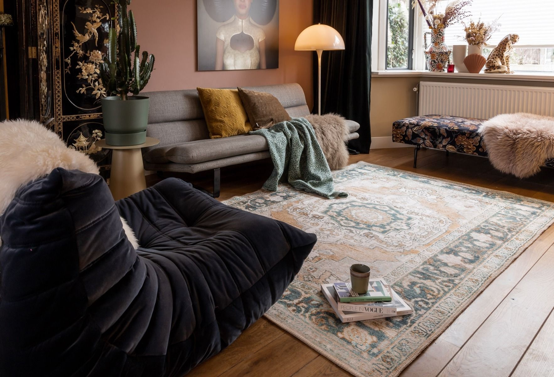 Vintage Vloerkleed Nostalgia Laagpolig Groen/Oranje - 160x230 CM
