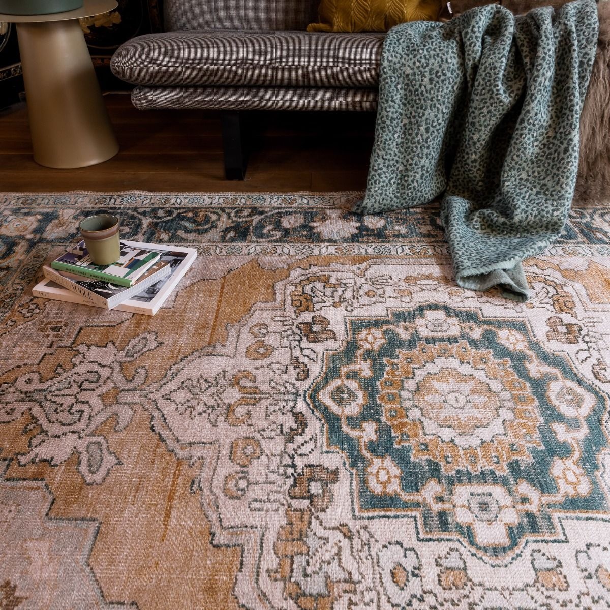 Vintage Vloerkleed Nostalgia Laagpolig Groen/Oranje - 160x230 CM