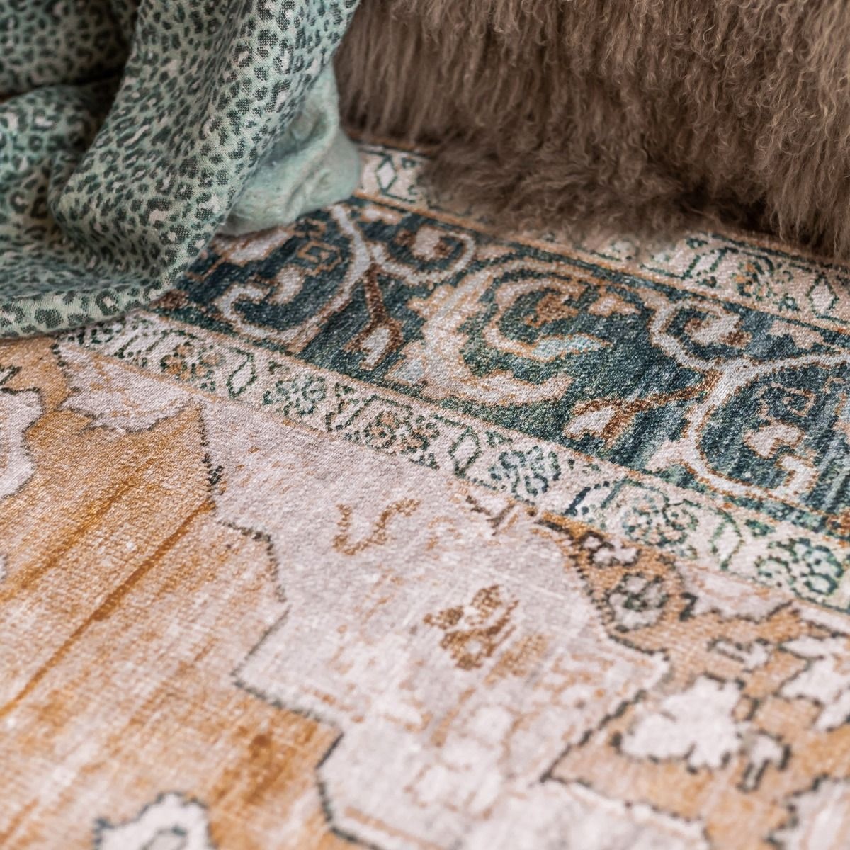 Vintage Vloerkleed Nostalgia Laagpolig Groen/Oranje - 160x230 CM