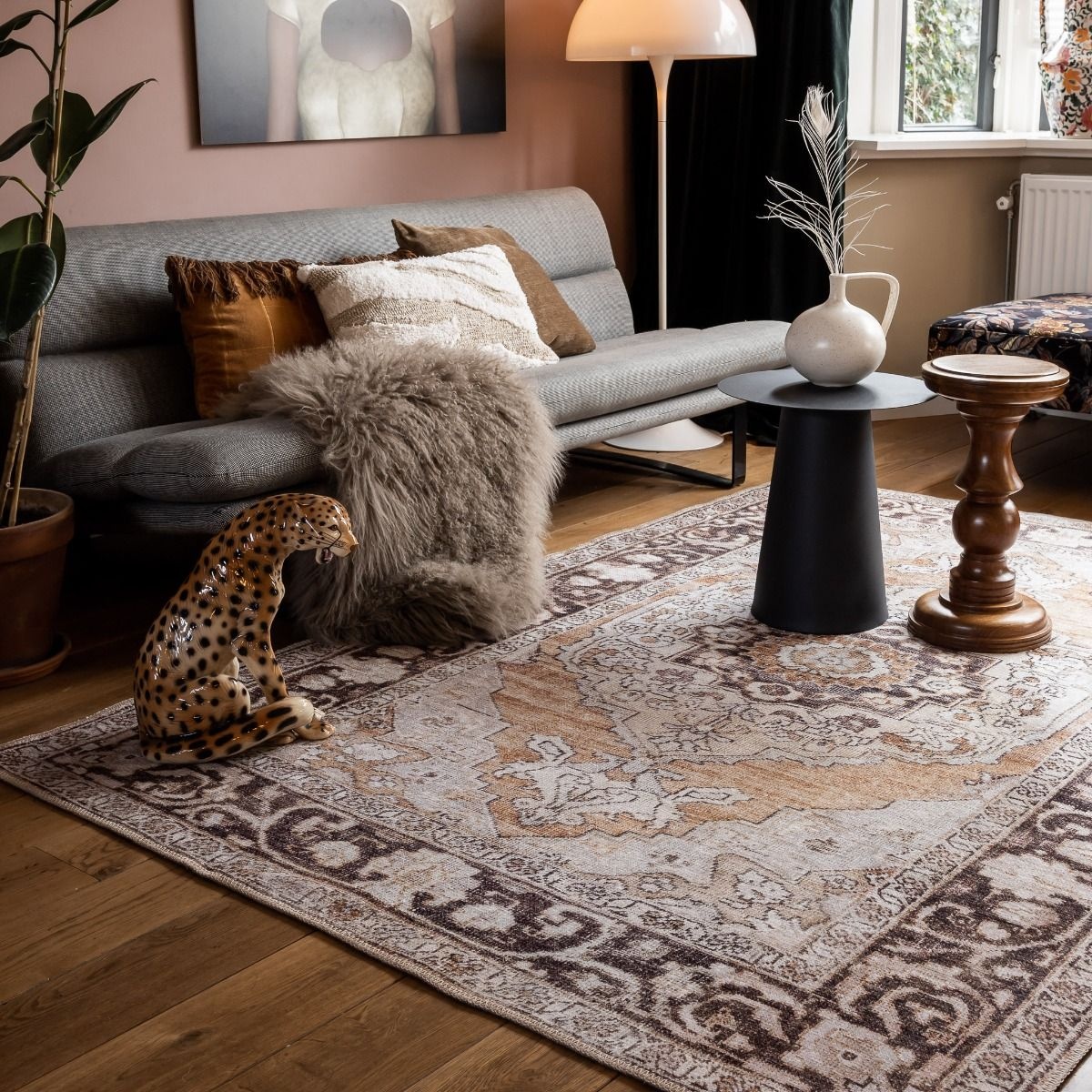 Vintage Vloerkleed Nostalgia Laagpolig Bruin/Oranje - 160x230 CM