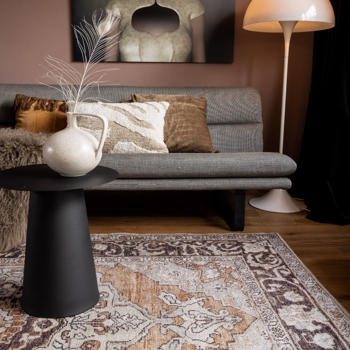 Vintage Vloerkleed Nostalgia Laagpolig Bruin/Oranje - 160x230 CM