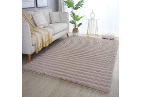 Ambiance Fluffy - Hoogpolig Vloerkleed - Uni Effen Kleur - Beige - Woonkamer Tapijt - Met Katoenen Rug
