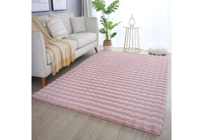 Ambiance Fluffy - Hoogpolig Vloerkleed - Uni Effen Kleur - Roze - Woonkamer Tapijt - Met Katoenen Rug