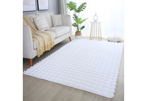 Ambiance Fluffy - Hoogpolig Vloerkleed - Uni Effen Kleur - Wit - Woonkamer Tapijt - Met Katoenen Rug