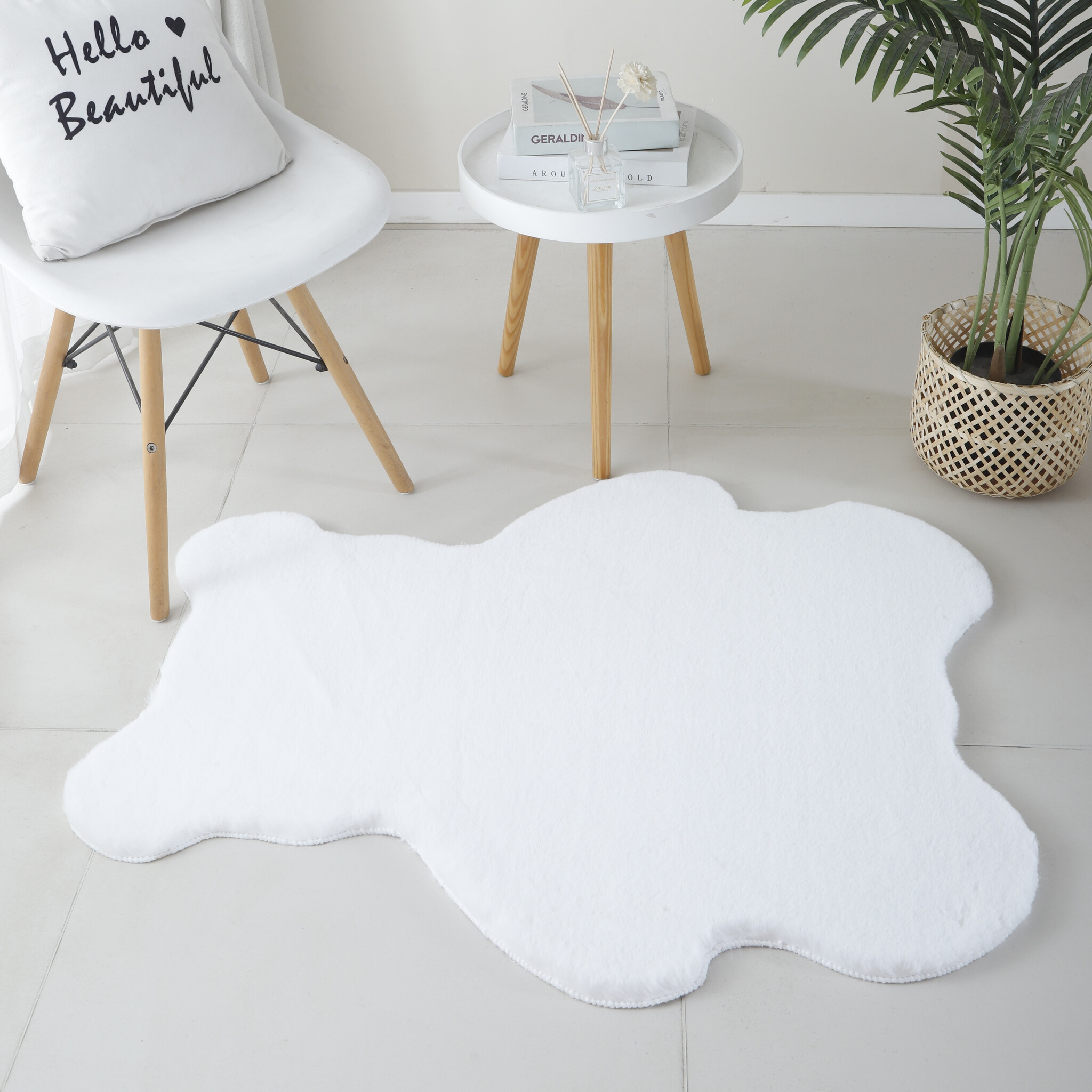 Fluffy Kids - Kinder Vloerkleed - Beer - Hoogpolig - Wit - Kinderkamer Tapijt