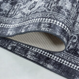 Fiesta Wasbaar Vloerkleed - Laagpolig - Oosters Design - Zwart Grijs - Woonkamer Tapijt - Canvas Rug