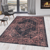 Fiesta Wasbaar Vloerkleed - Laagpolig - Oosters Design - Rood - Woonkamer Tapijt - Canvas Rug