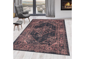 Fiesta Wasbaar Vloerkleed - Laagpolig - Oosters Design - Rood - Woonkamer Tapijt - Canvas Rug