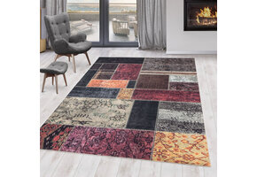 Fiesta Wasbaar Vloerkleed - Laagpolig - Patchwork Design - Multi - Woonkamer Tapijt - Canvas Rug