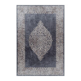 Fiesta Wasbaar Vloerkleed - Laagpolig - Barok Design - Zwart Grijs - Woonkamer Tapijt - Canvas Rug