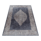 Fiesta Wasbaar Vloerkleed - Laagpolig - Barok Design - Zwart Grijs - Woonkamer Tapijt - Canvas Rug