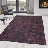 Fiesta Wasbaar Vloerkleed - Laagpolig - Vintage Design - Rood - Woonkamer Tapijt - Canvas Rug