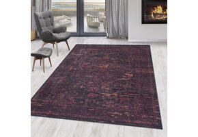 Fiesta Wasbaar Vloerkleed - Laagpolig - Vintage Design - Rood - Woonkamer Tapijt - Canvas Rug