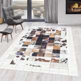 Fiesta Wasbaar Vloerkleed - Laagpolig - Patchwork Design - Wit - Woonkamer Tapijt - Canvas Rug