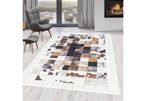 Fiesta Wasbaar Vloerkleed - Laagpolig - Patchwork Design - Wit - Woonkamer Tapijt - Canvas Rug