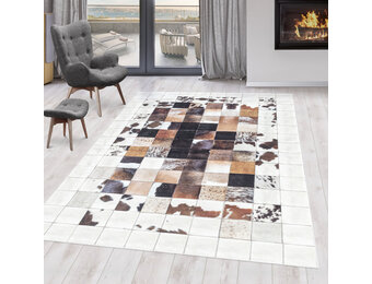 Fiesta Wasbaar Vloerkleed - Laagpolig - Patchwork Design - Wit - Woonkamer Tapijt - Canvas Rug