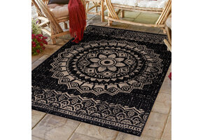 Sunny Outdoor - Tuin Buitenkleed - Vintage - Zwart Beige - Vloerkleed voor Tuin Terras Balkon