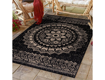 Sunny Outdoor - Tuin Buitenkleed - Vintage - Zwart Beige - Vloerkleed voor Tuin Terras Balkon