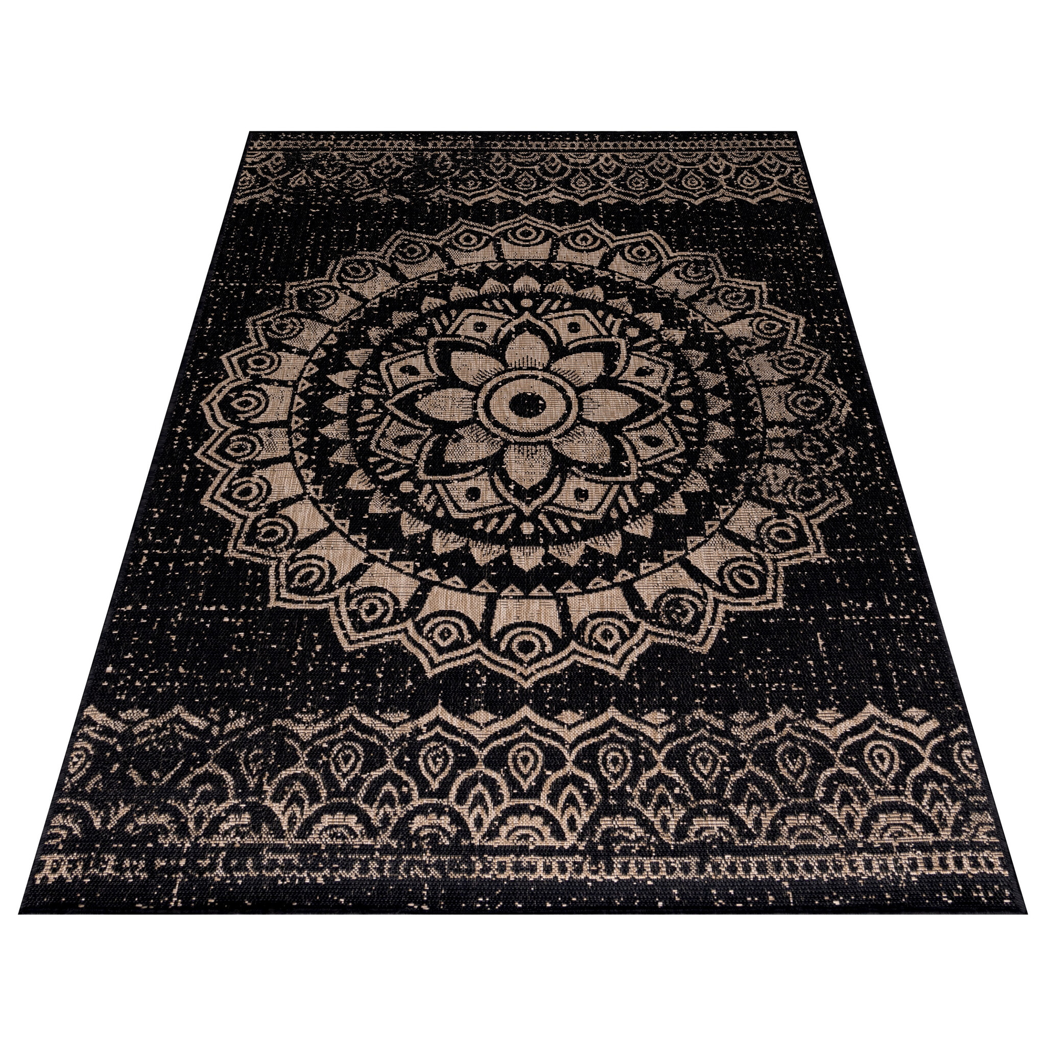 Sunny Outdoor - Tuin Buitenkleed - Vintage - Zwart Beige - Vloerkleed voor Tuin Terras Balkon