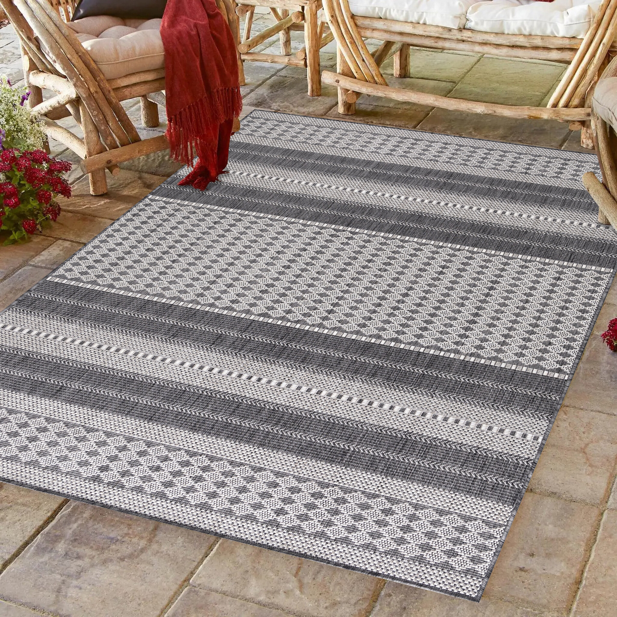 Sunny Outdoor - Tuin Buitenkleed - Beige Grijs - Vloerkleed voor Tuin Terras Balkon