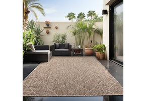 Skanda Home Buitenkleed - In & Outdoor - Geruit Design - Beige - Vloerkleed voor Tuin Terras Balkon