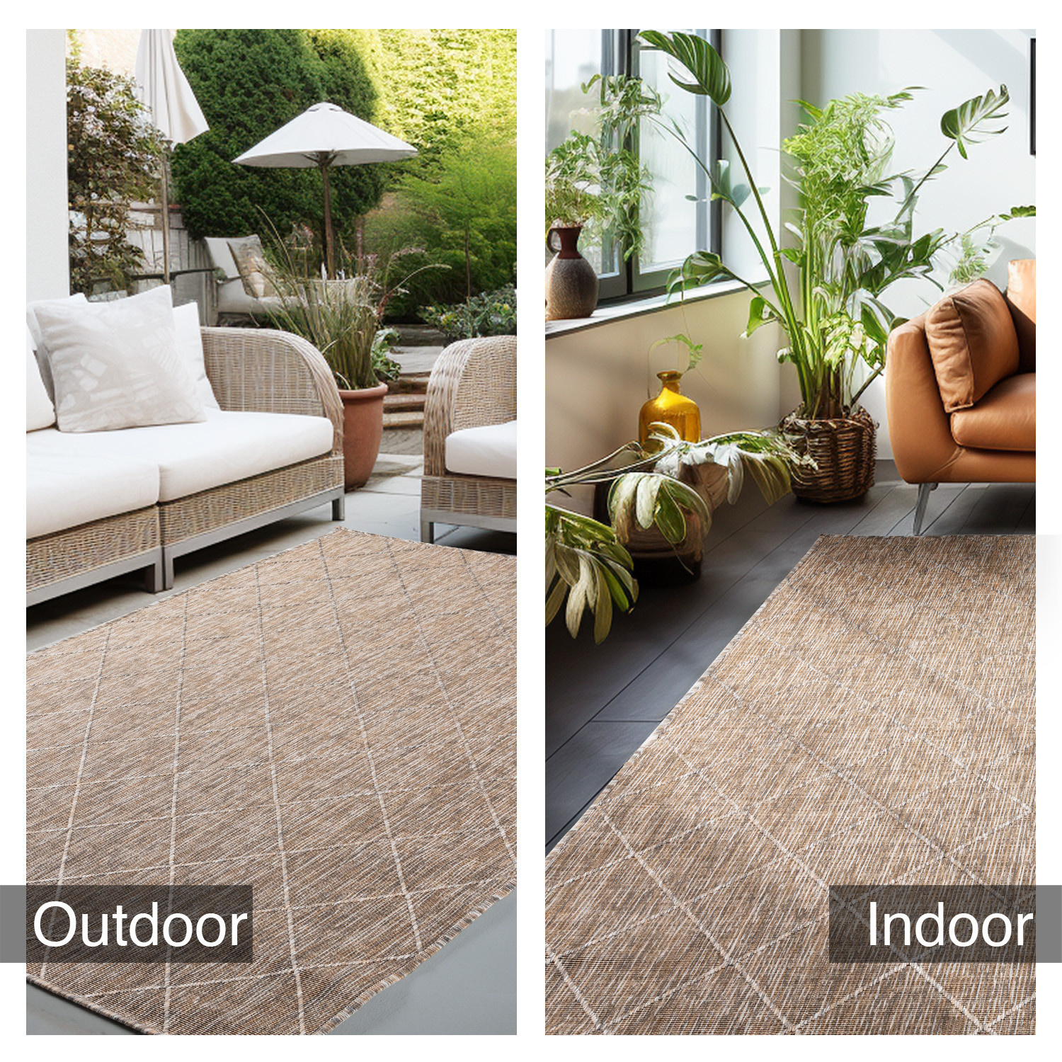 Skanda Home Buitenkleed - In & Outdoor - Geruit Design - Beige - Vloerkleed voor Tuin Terras Balkon