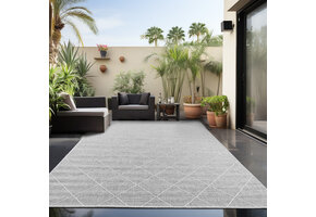 Skanda Home Buitenkleed - In & Outdoor - Geruit Design - Grijs - Vloerkleed voor Tuin Terras Balkon