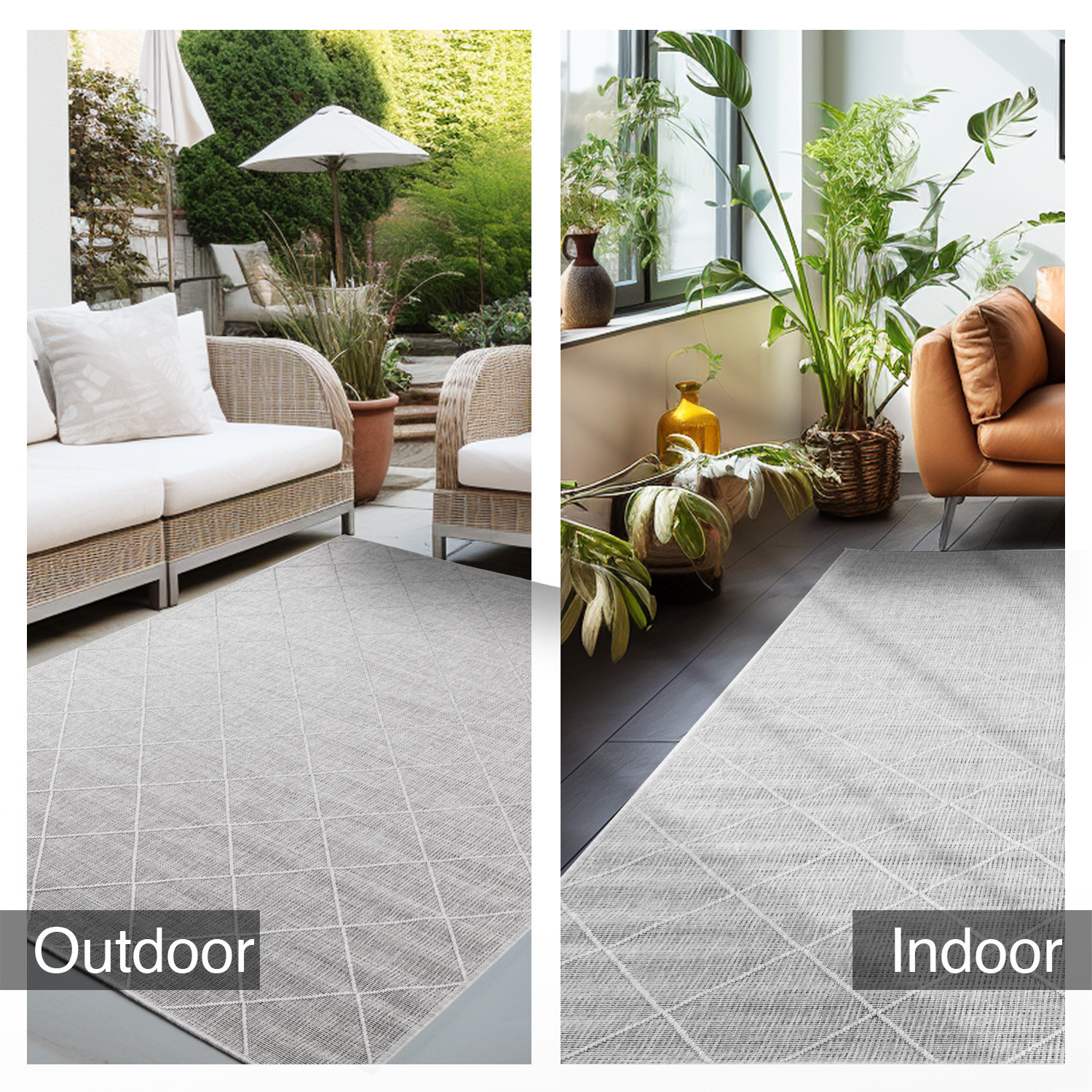 Skanda Home Buitenkleed - In & Outdoor - Geruit Design - Grijs - Vloerkleed voor Tuin Terras Balkon